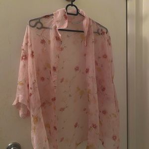 Sheer pink floral button up